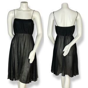 Vintage 70s Dress Metallic Gold Black Wounded Bird FLAWS Spaghetti Straps Pleats